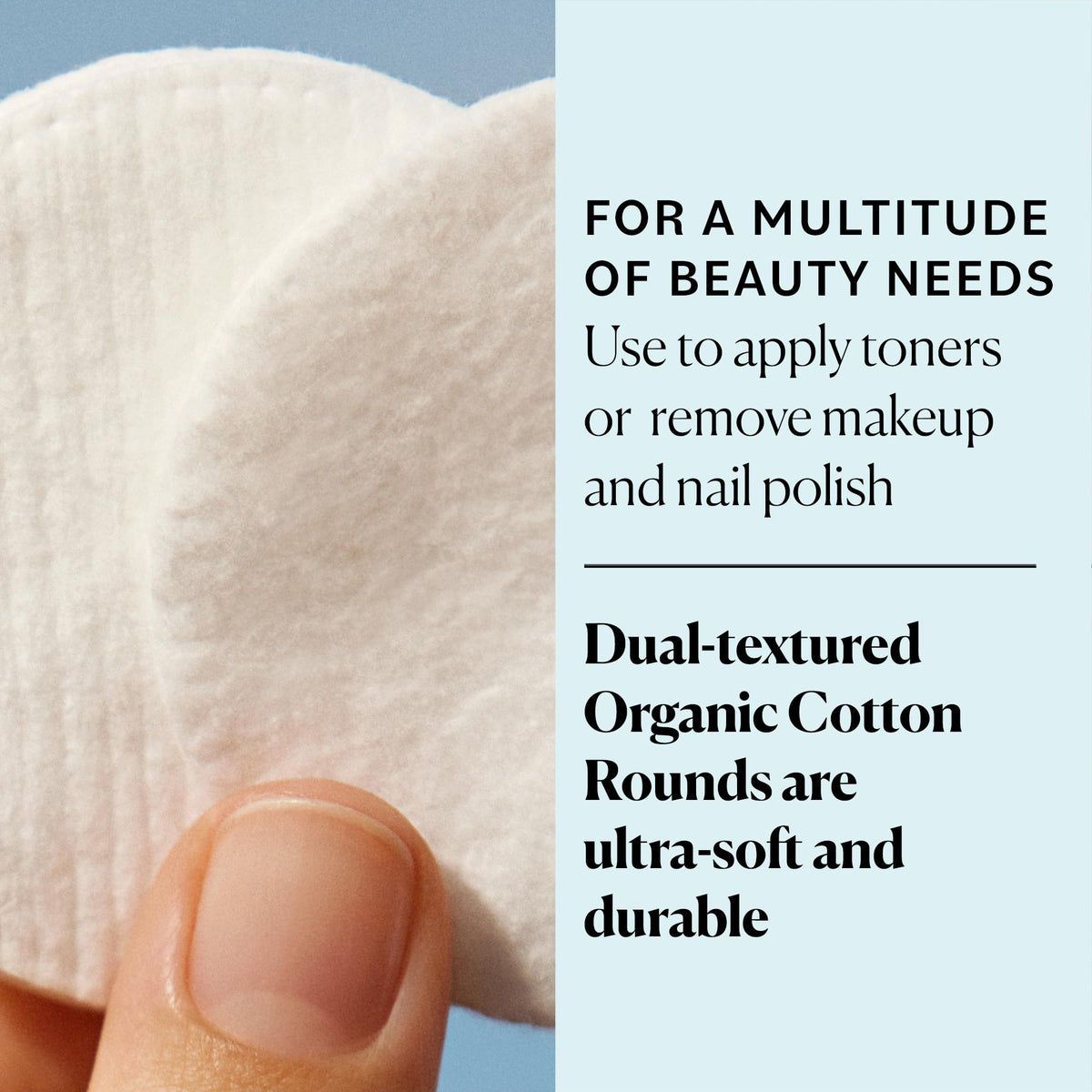 Sky Organics pad held in hand to show true size and easy handling for skincare