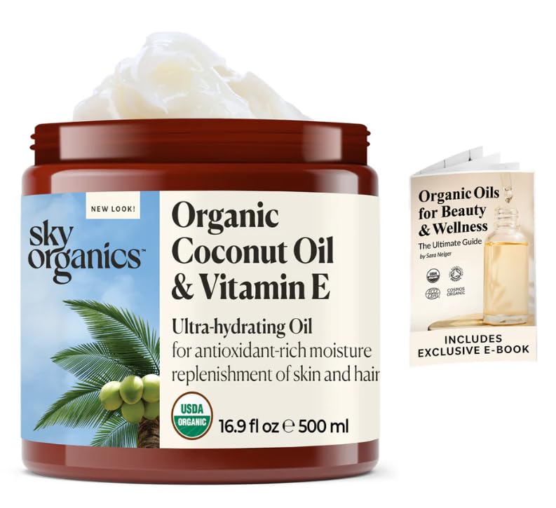 Sky Organics pouring coconut oil texture highlighting smooth absorption