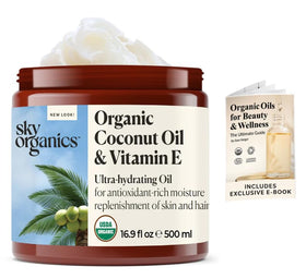Sky Organics pouring coconut oil texture highlighting smooth absorption