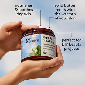 Sky Organics jar on bathroom shelf showing daily routine compatibility benefit