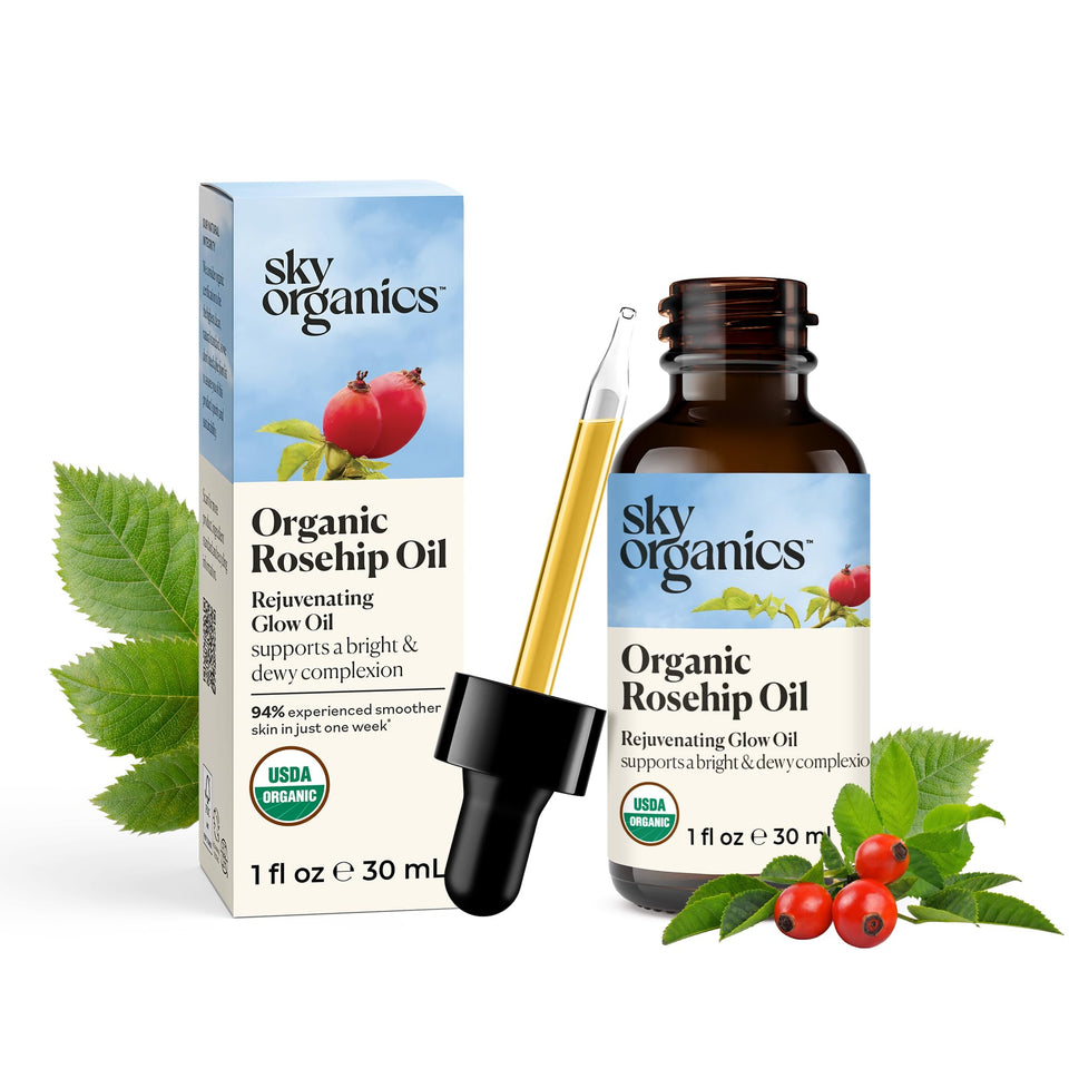 Sky Organics travel-size bottle front view showing clean organic packaging and portability benefit