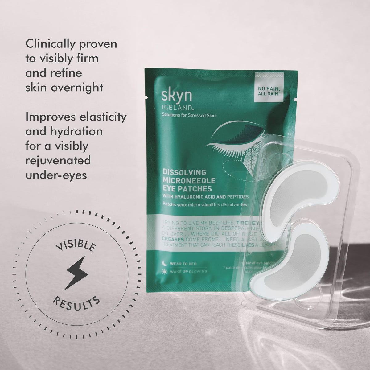 skyn ICELAND patch applied under eye demonstrating comfortable fit