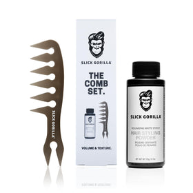 Slick Gorilla front packaging showing powder jar and comb for easy identification