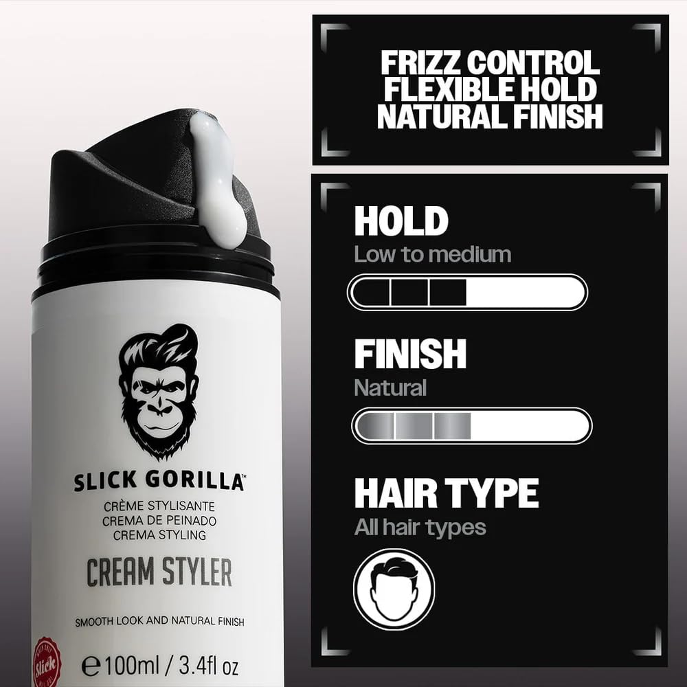 Slick Gorilla styled hair before and after showing natural finish
