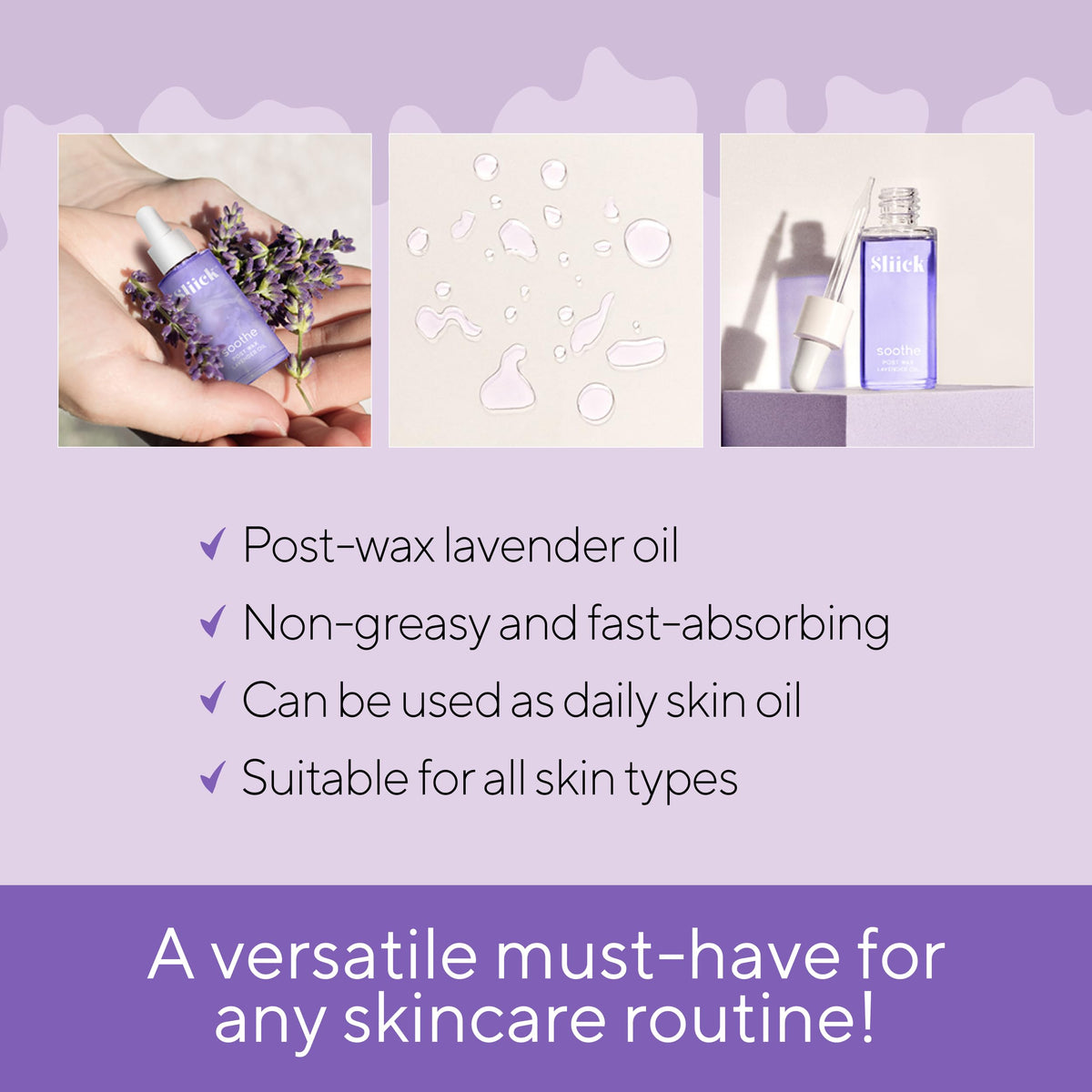 Sliick applied to bikini area by hand showing gentle soothing and calming benefit