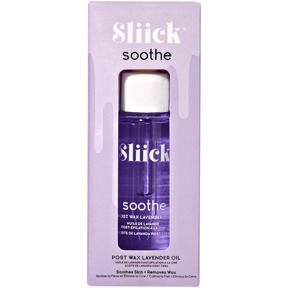 Sliick front bottle showing label and glass dropper for precise application and travel ease