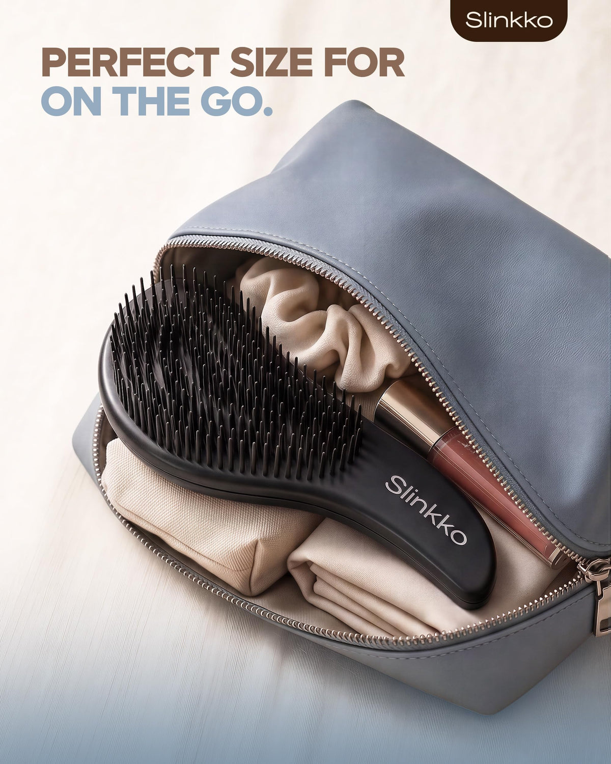 Slinkko brush detangling wet hair gently, reducing breakage during styling