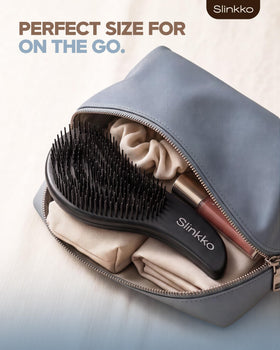 Slinkko brush detangling wet hair gently, reducing breakage during styling