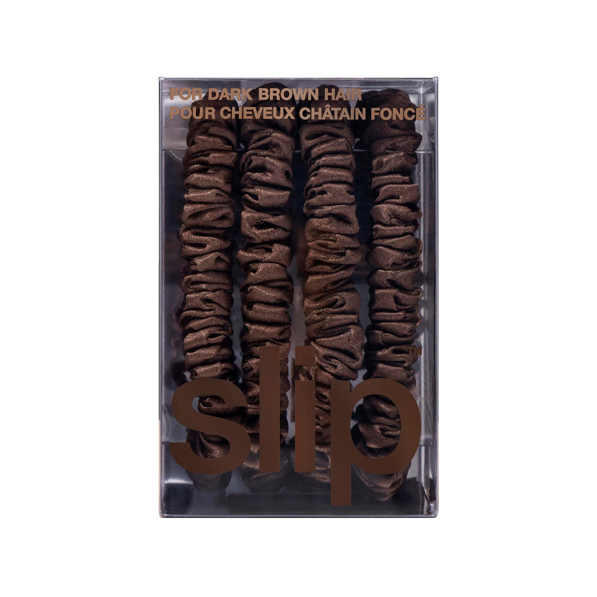 SLIP four-piece set arranged to show coordinating dark brown shades, easy rotation benefit