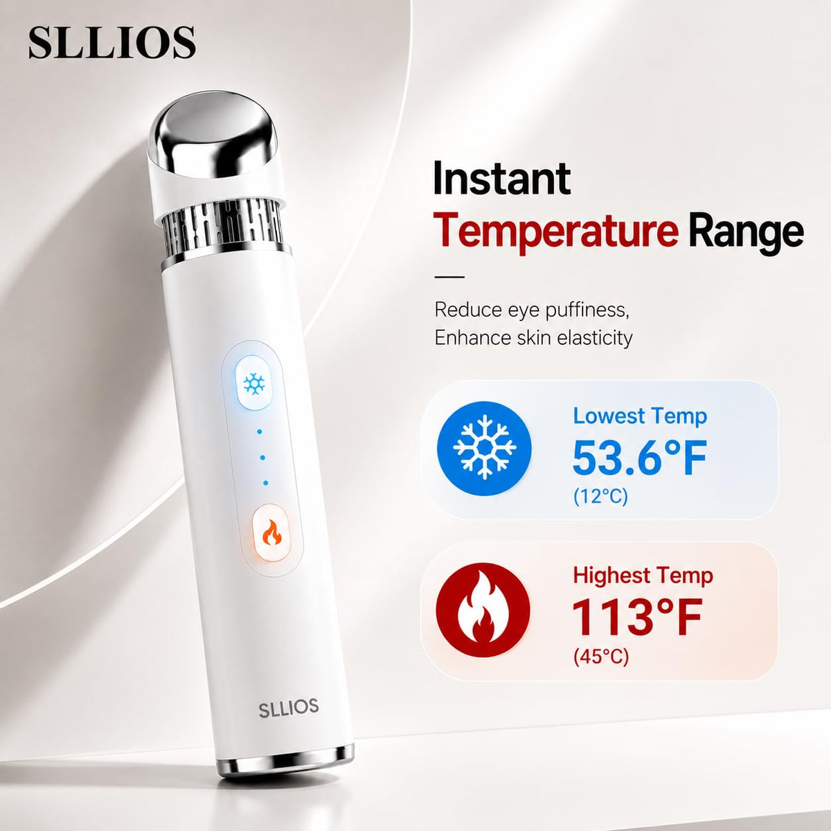 SLLIOS close-up of metal applicator head demonstrating smooth contact and cooling benefit