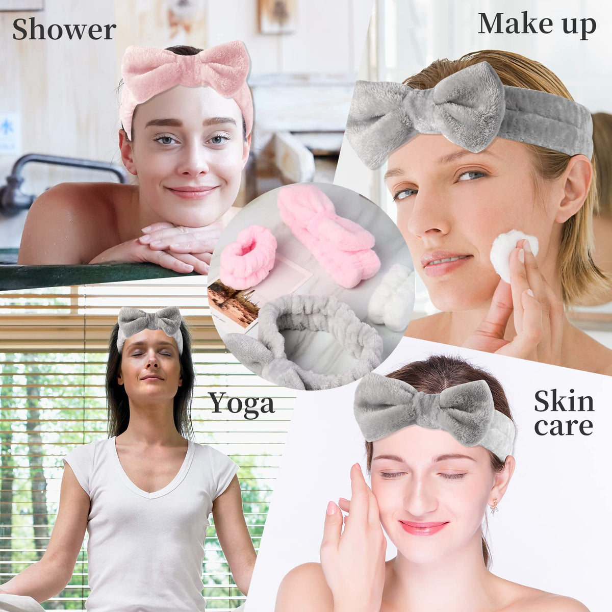 SLNZAPTY lifestyle bathroom vanity with headband and wristbands displayed for routine use