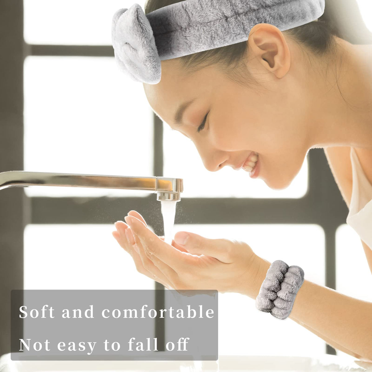 SLNZAPTY wristband on wrist demonstrating water absorption and tidy hands