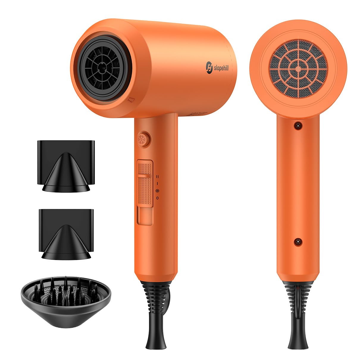 slopehill hair dryer front view showing cosmic orange finish and fast drying benefit