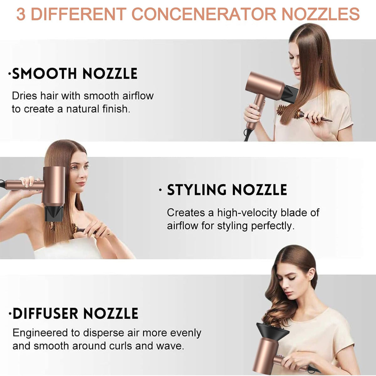 slopehill dryer attachments with two concentrators and diffuser for versatile styling