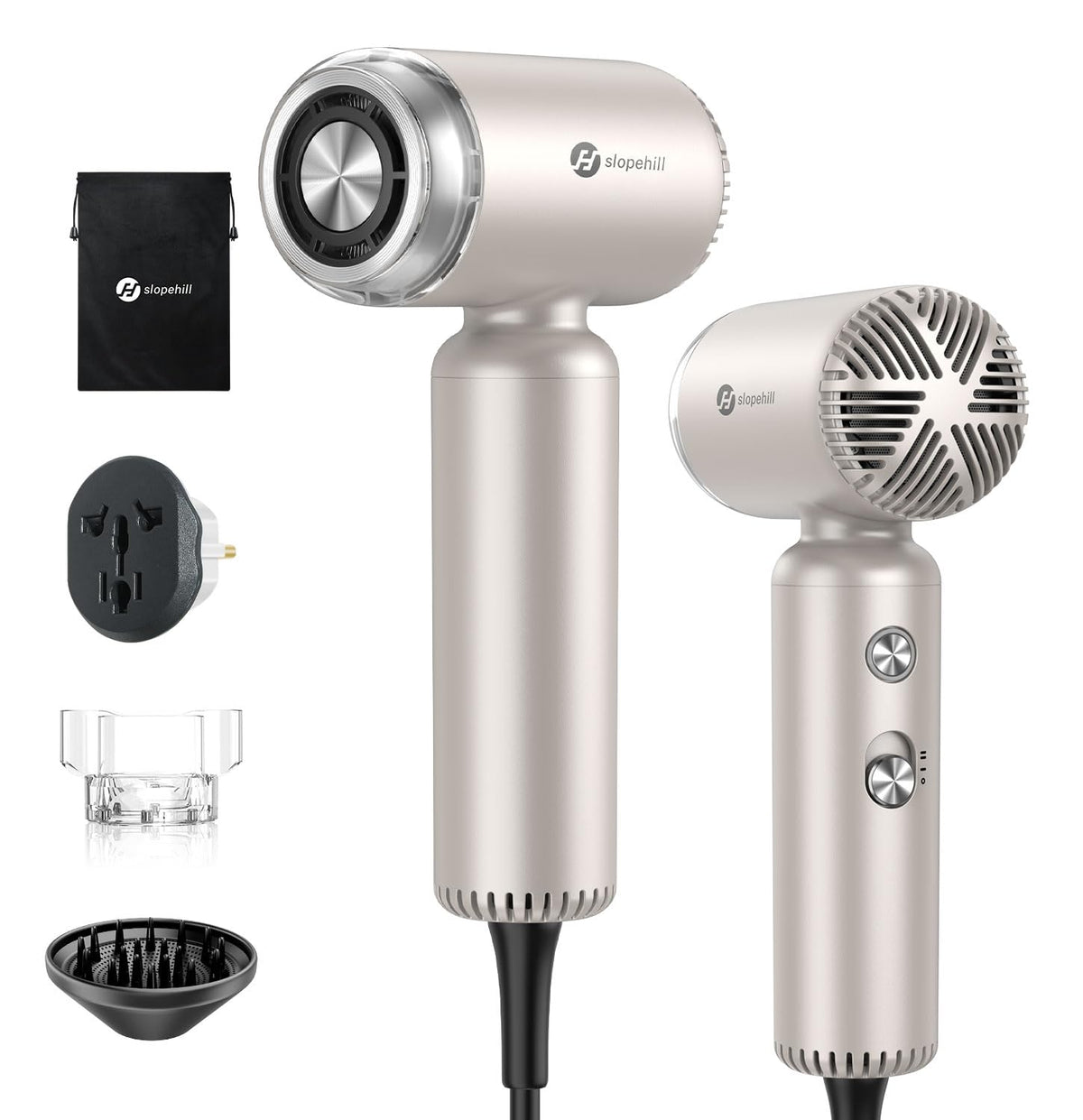 slopehill front view compact hair dryer showing sleek profile and travel-ready design