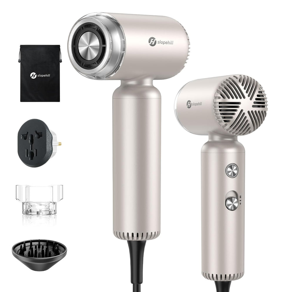 slopehill front view compact hair dryer showing sleek profile and travel-ready design