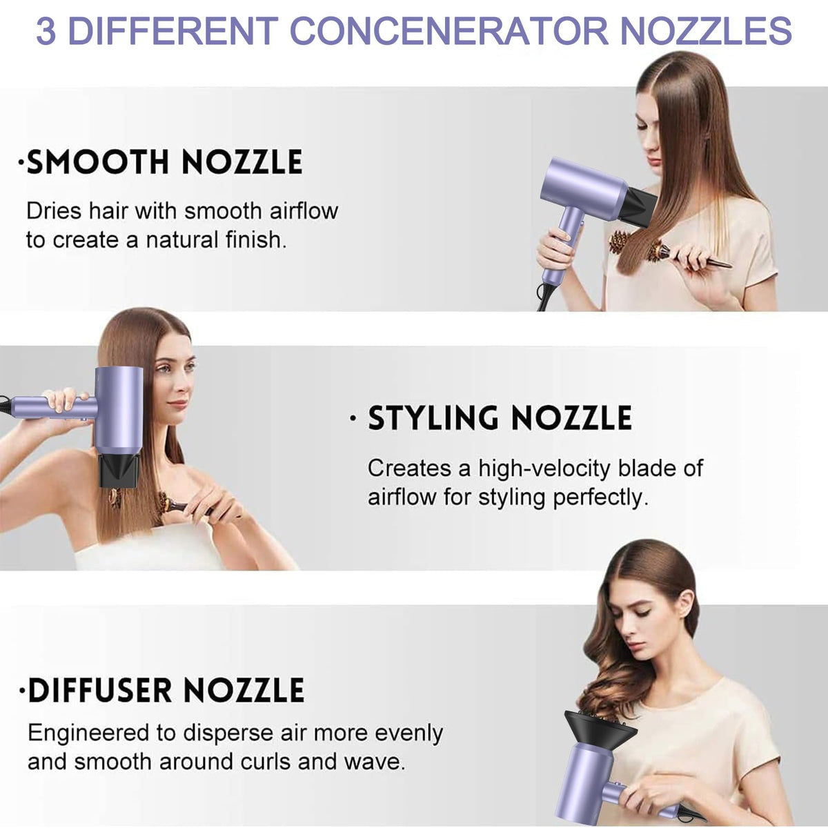 slopehill hair dryer two concentrator nozzles displayed to focus airflow for sleek results