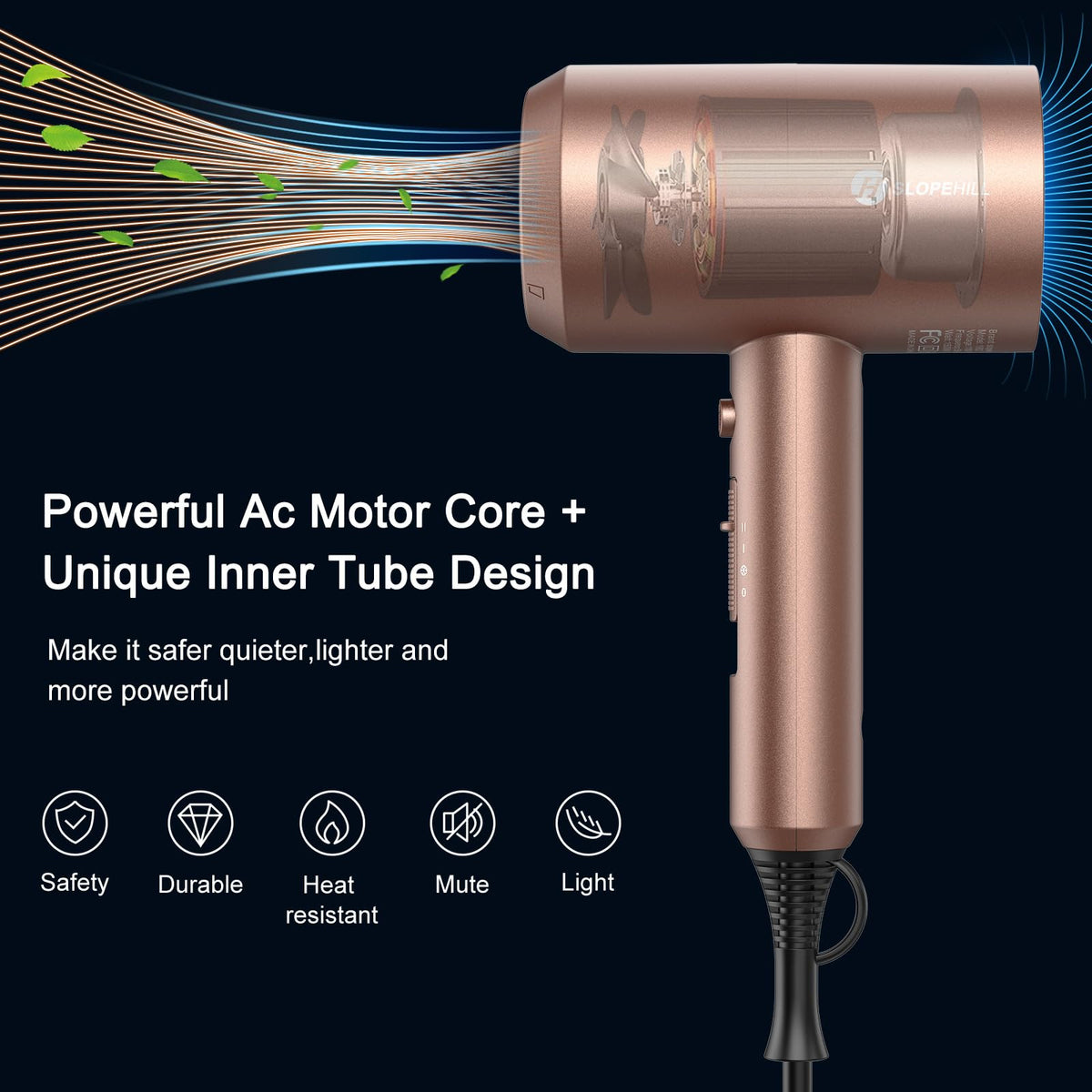 slopehill hair dryer side profile showing ergonomic handle and comfortable grip benefit