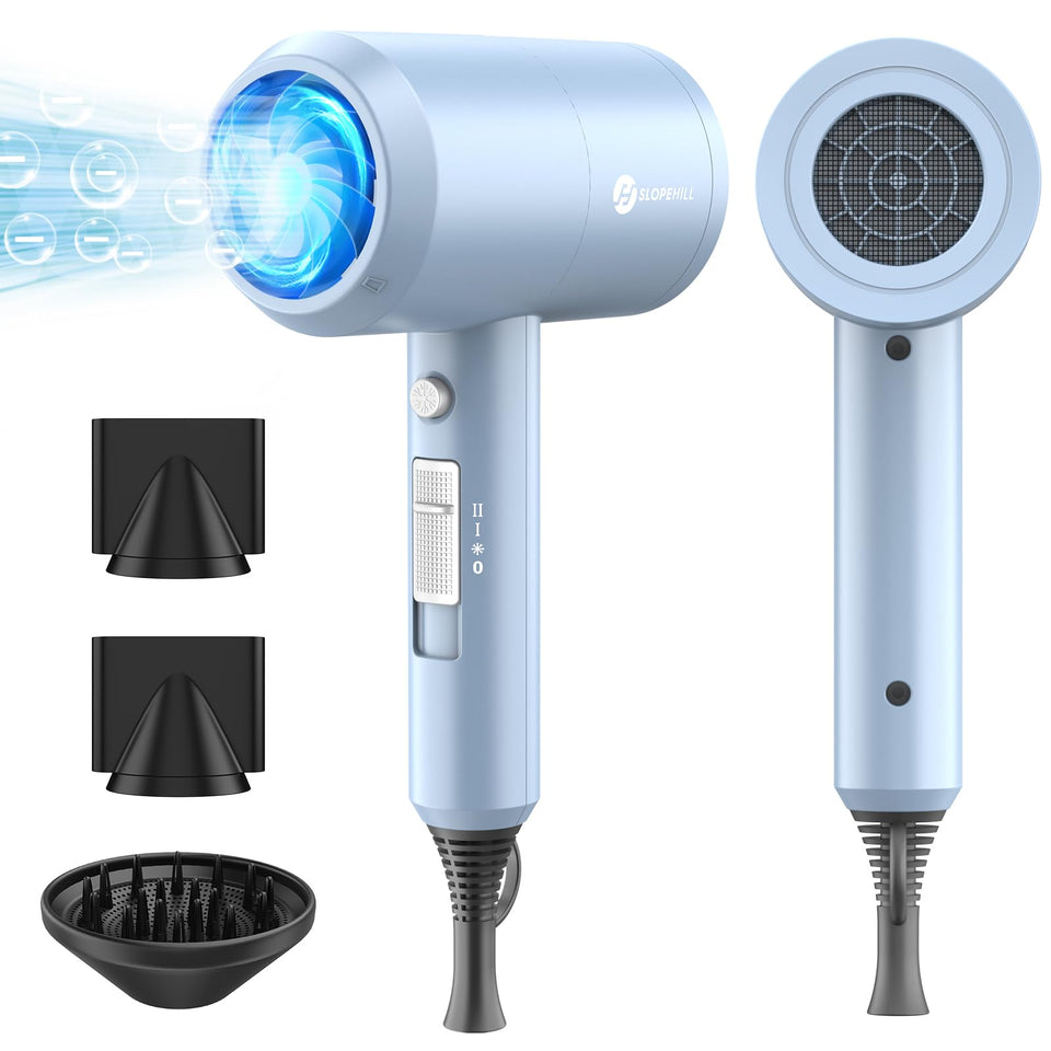 slopehill matte blue front view showing compact professional dryer and powerful airflow