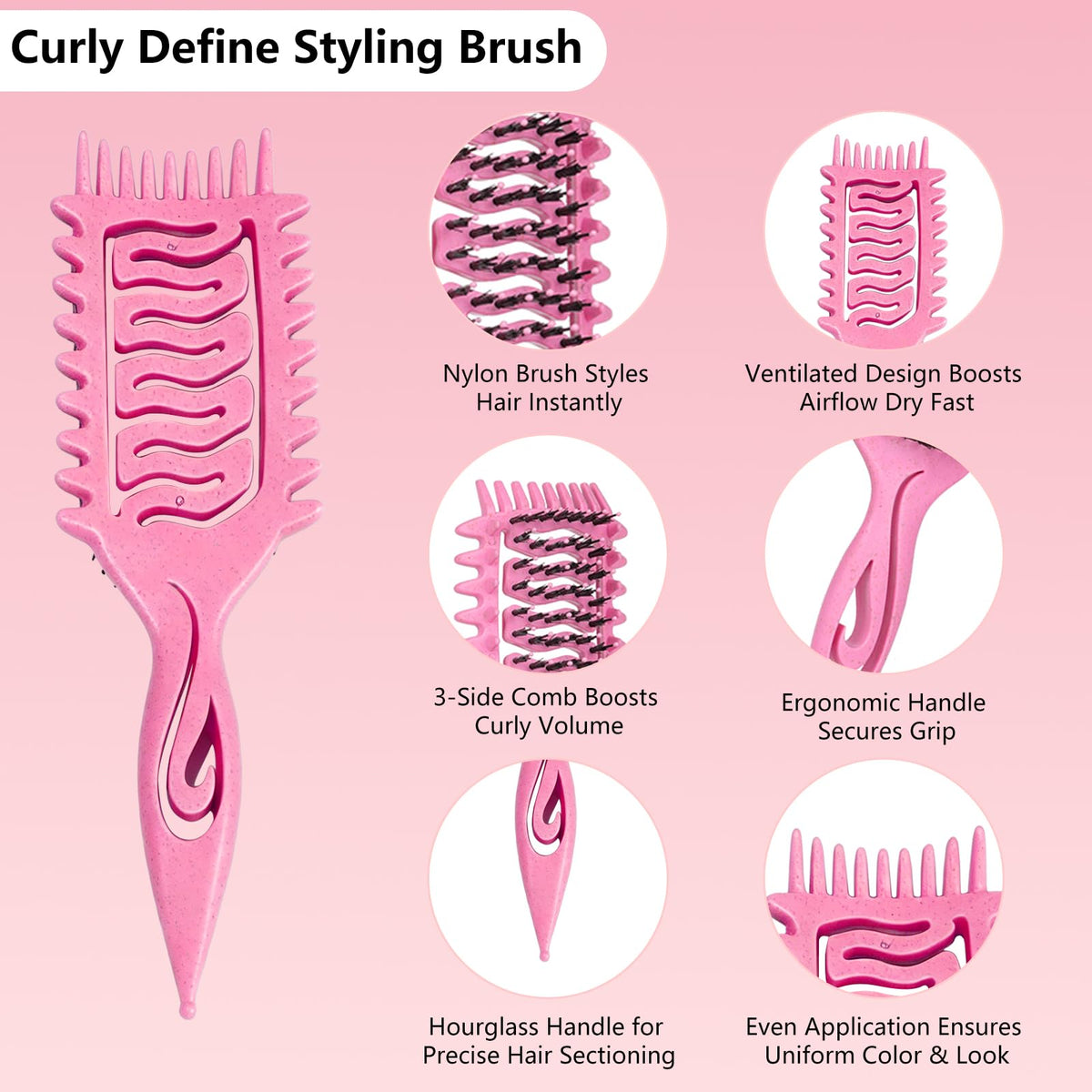 SLUPS close-up of flexible nylon bristles smoothing hair and minimizing tangles
