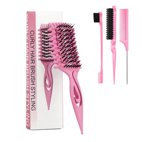 SLUPS front view of pink brush set showing product and packaging, great for curl styling
