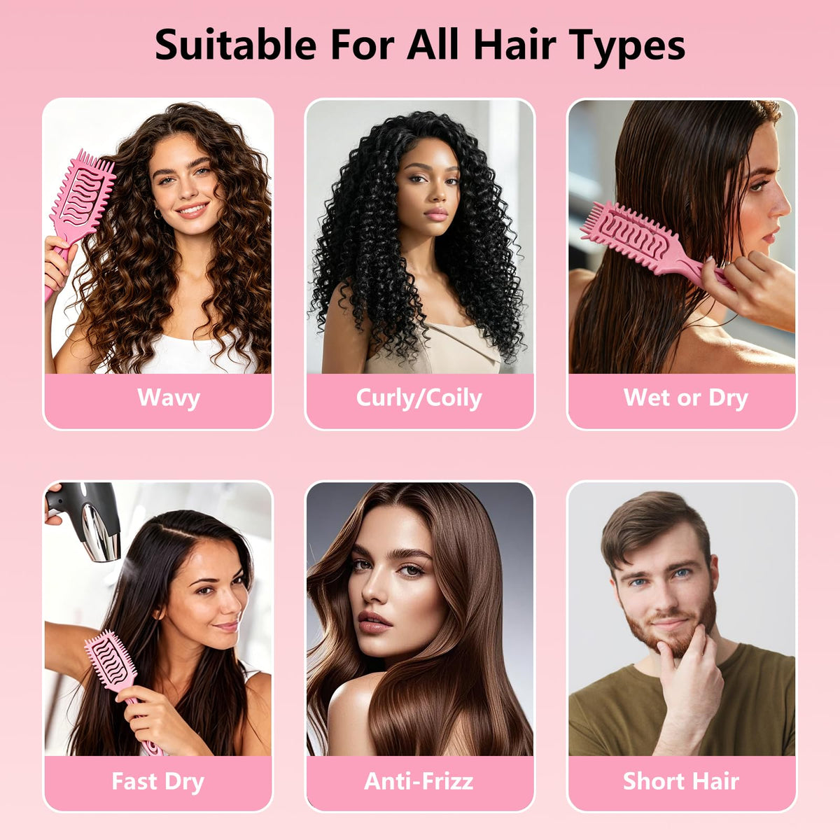 SLUPS brush used on wet curly hair in shower for gentle detangling and defining