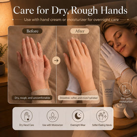 SLWJAXGT gloves worn on hands in bedroom to prevent lotion transfer during sleep