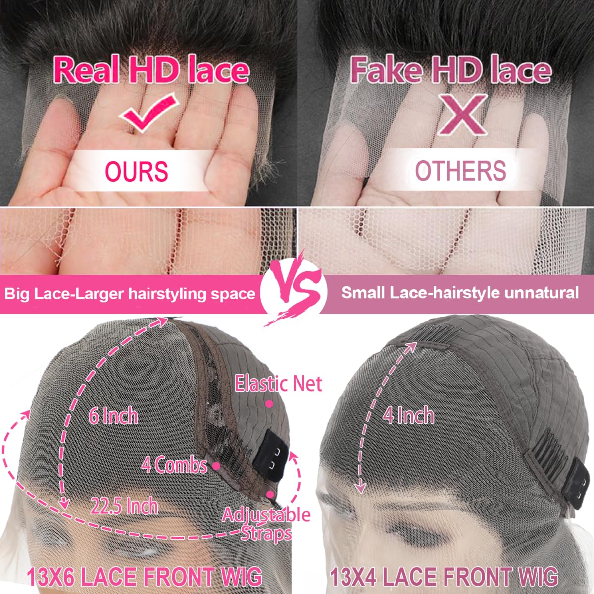 Smabuity wig interior showing adjustable straps and four combs for secure fit