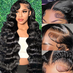 Smabuity front view 13x6 body wave showing natural hairline and full volume
