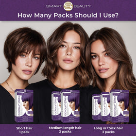 Smart Beauty finished amethyst purple hair on model, rich color and shine benefit