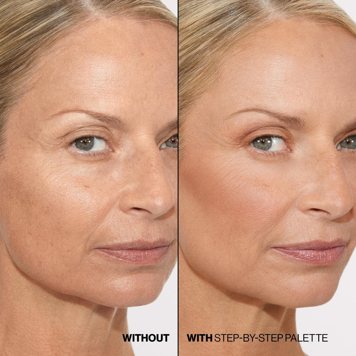 Smashbox before and after split face showing visible sculpt and glow benefit