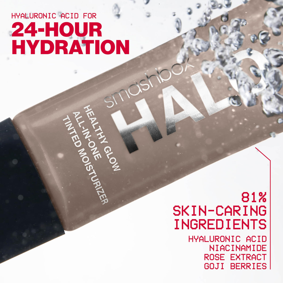 Smashbox Halo 1.4 fl oz bottle next to a ruler for size clarity