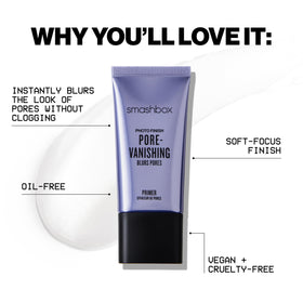 Smashbox primer beside foundation and brushes showing improved makeup longevity