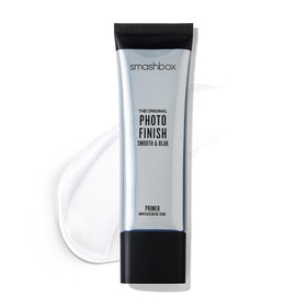Smashbox front bottle view showing sleek primer packaging and benefit