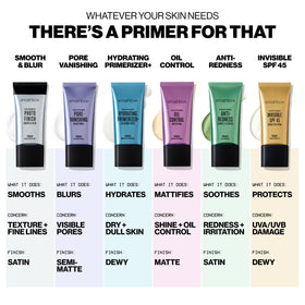 Smashbox primer next to ruler showing 1.7 fl oz size and portability benefit
