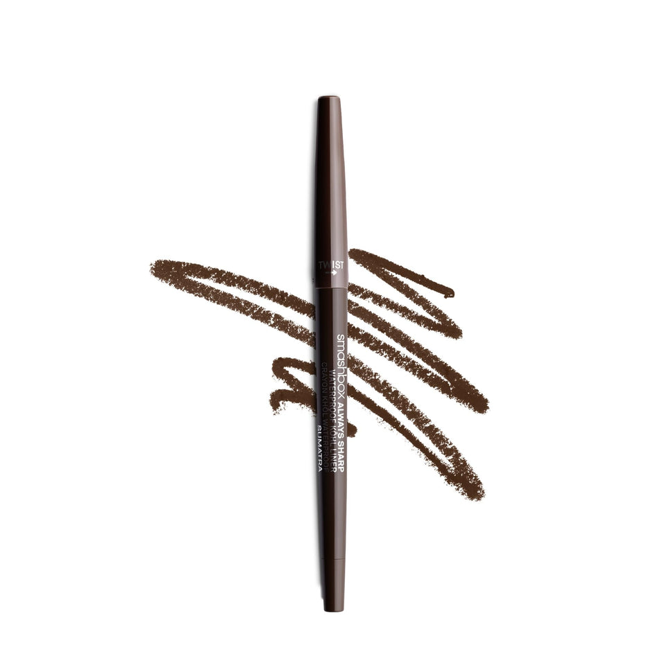 Smashbox pencil front view showing Sumatra shade and packaging benefit: easy access