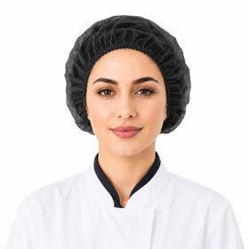 Smilco front packaging showing 100 black bouffant caps and clear branding for bulk use