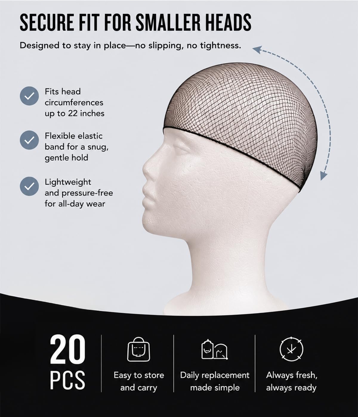 Smilco hair net holding a bun neatly showing tidy, invisible finish benefit