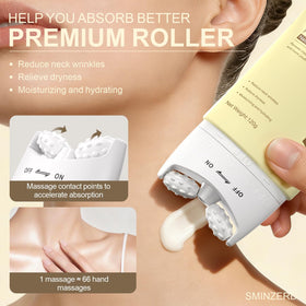 SMINZERD application demo rolling cream upward on neck to lift appearance