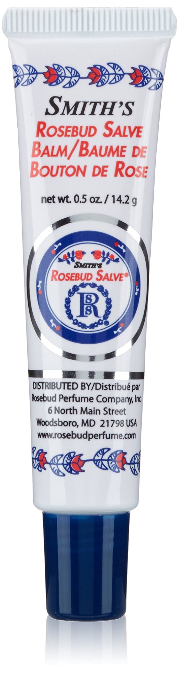 Smith's Rosebud Salve tube front view showing compact travel-friendly design and branding for convenience