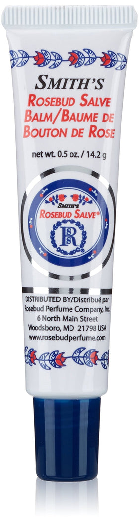 Smith's Rosebud Salve tube front view showing compact travel-friendly design and branding for convenience