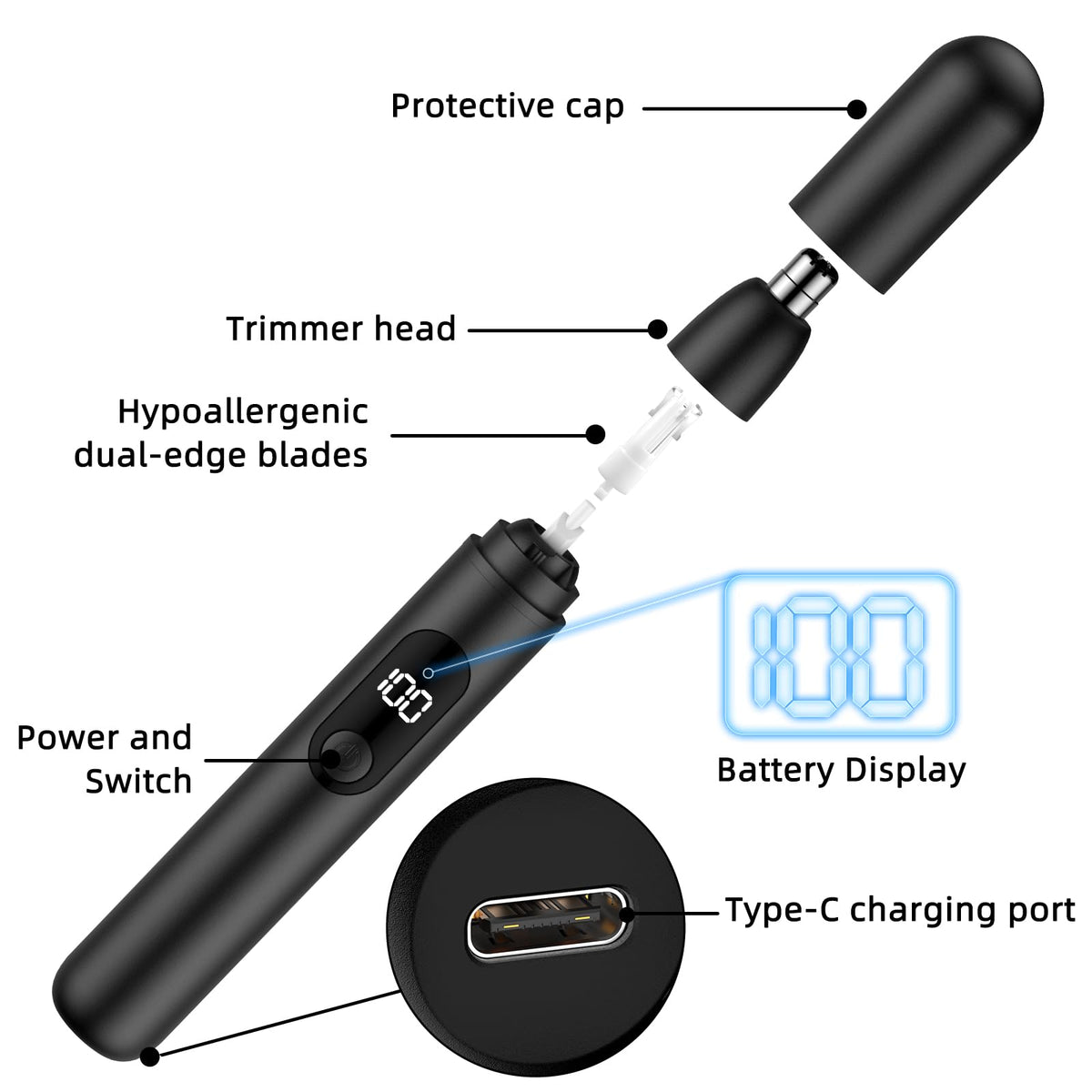Smity trimmer held in hand to show size and easy travel-friendly portability