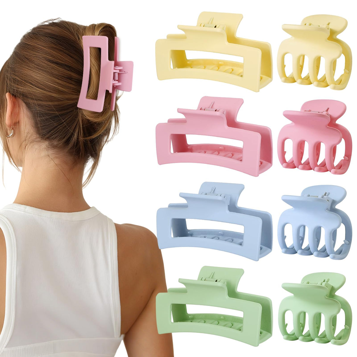 SMKSL front view of colorful clip set showing all eight pieces and color options