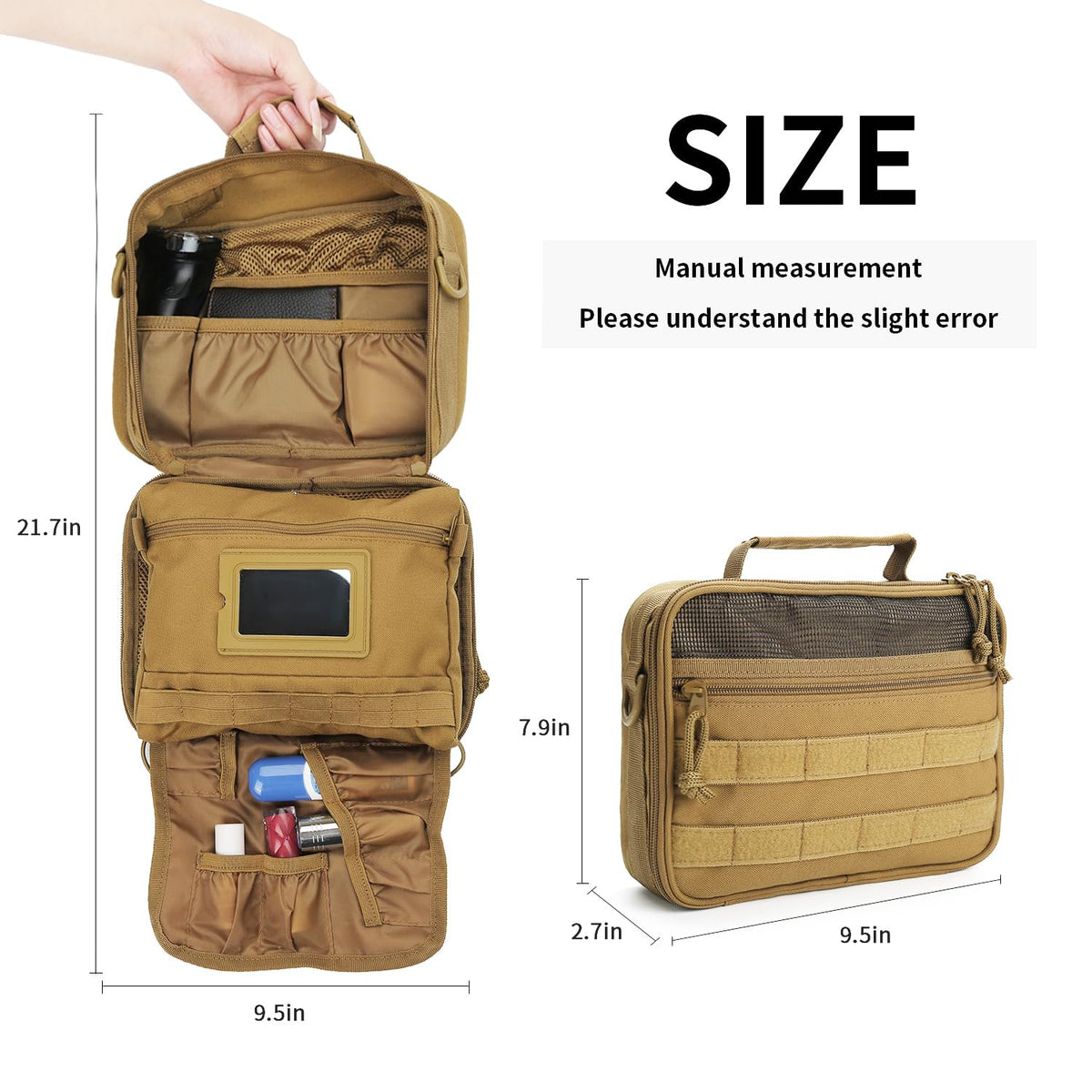 SMONT bag hanging in bathroom to save counter space and improve accessibility