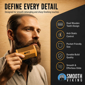 SMOOTH VIKING comb styling a beard, creating clean lines and reduced tangles