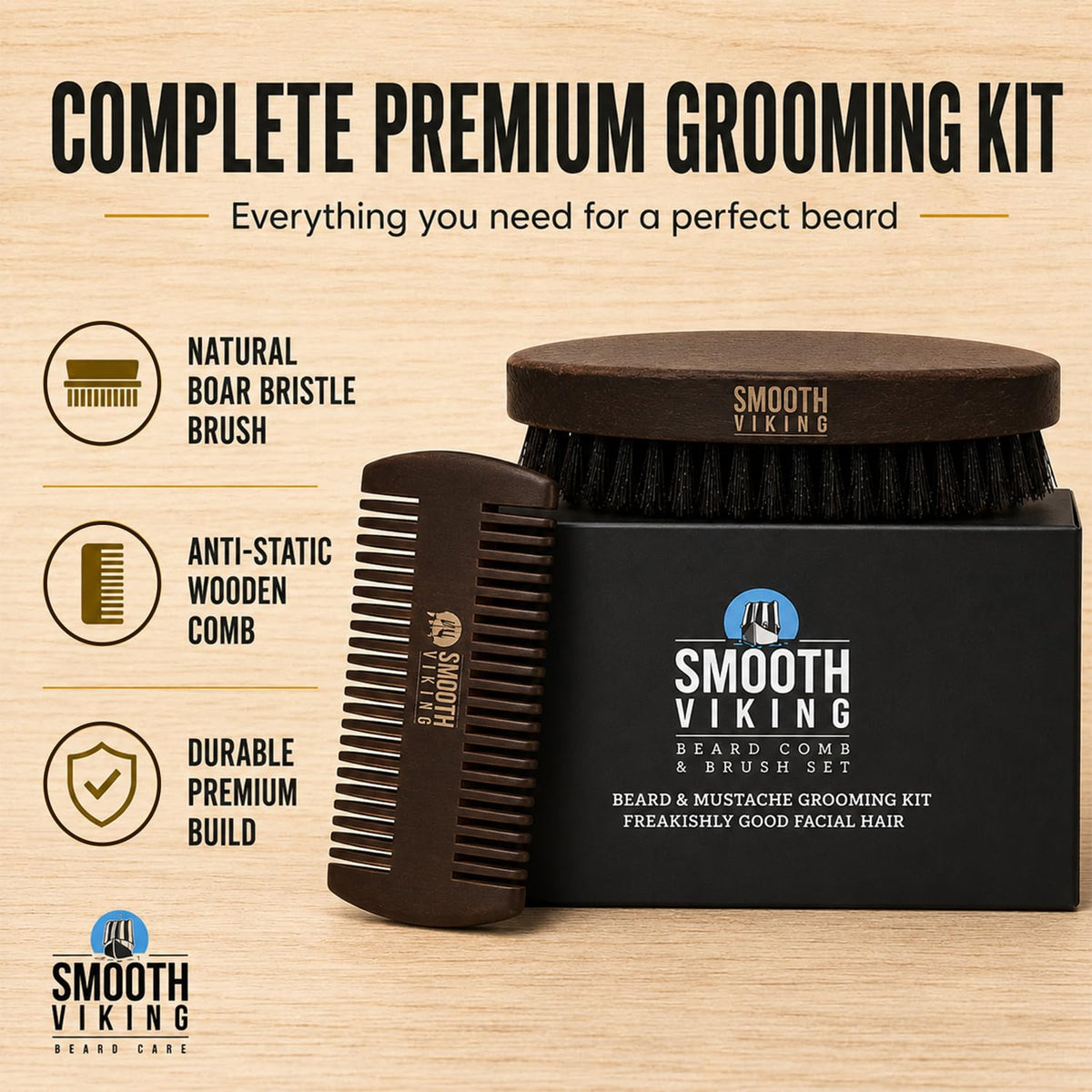 SMOOTH VIKING BEARD CARE boar bristle close-up showing natural texture and even distribution