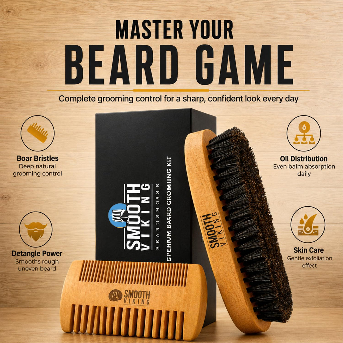 SMOOTH VIKING boar bristle close-up showing dense bristles for even product spread