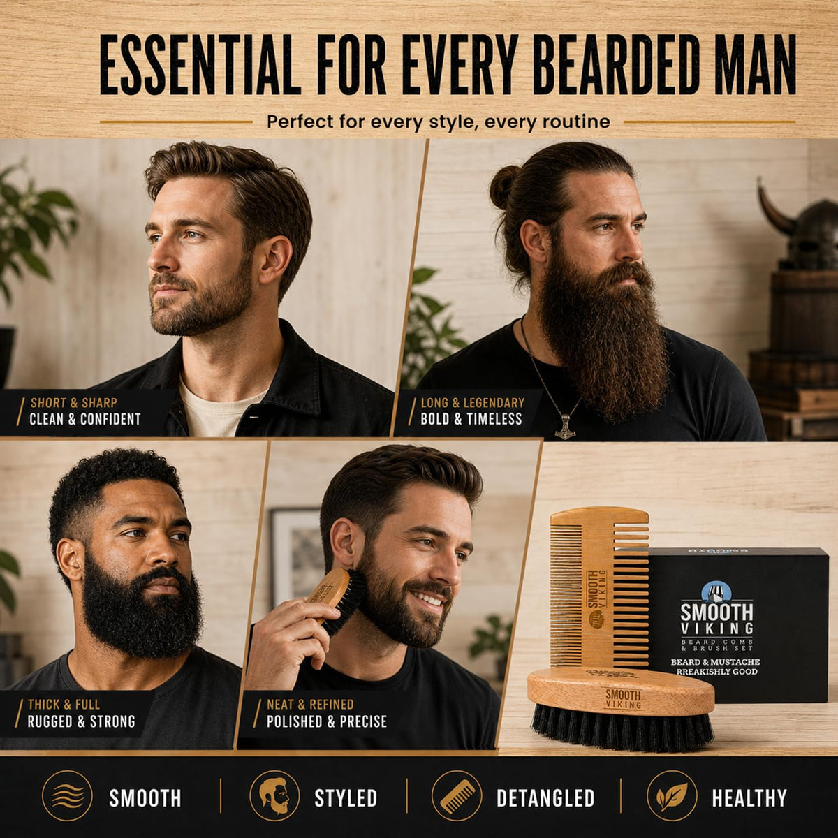 SMOOTH VIKING comb teeth detail enabling precise detangling and mustache shaping