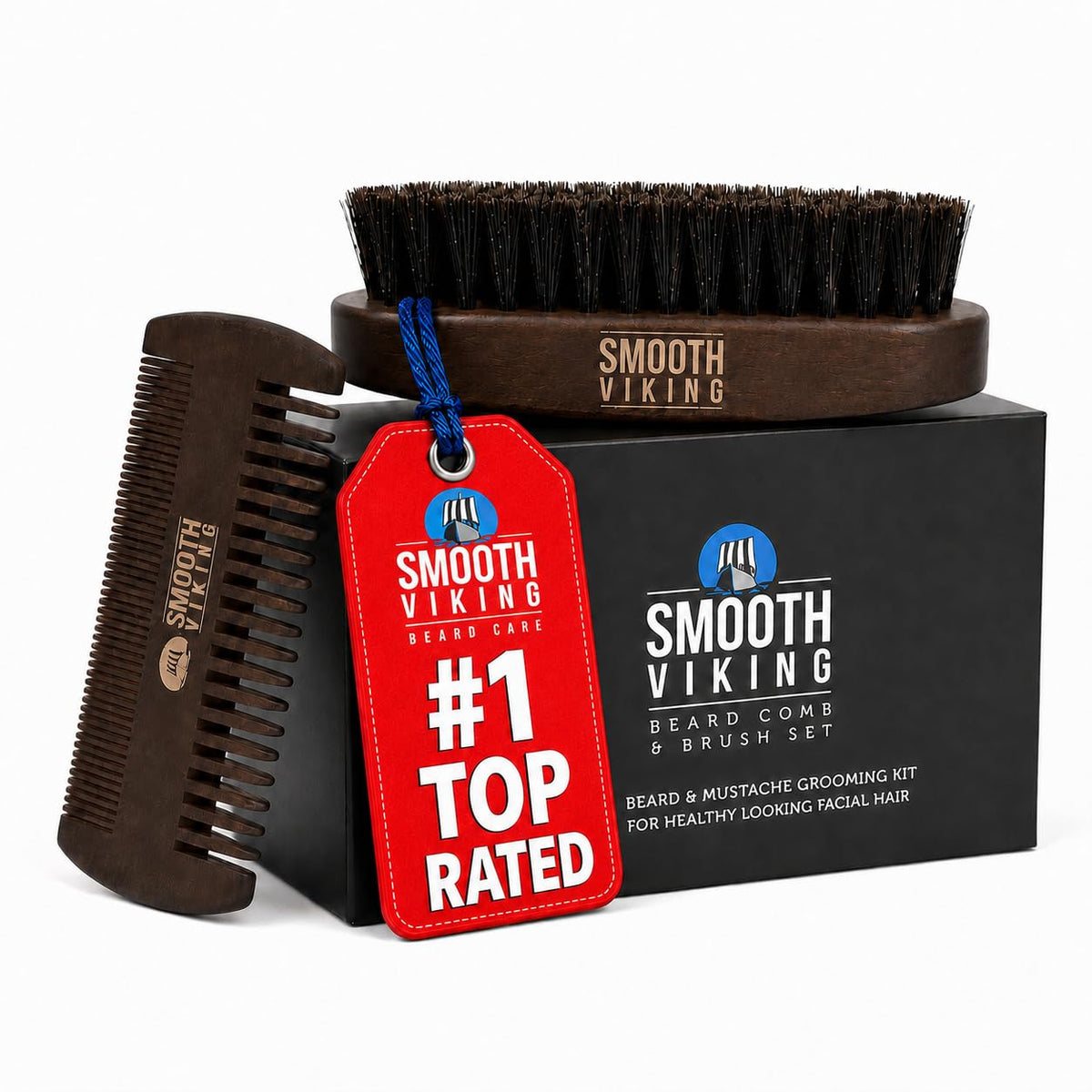 SMOOTH VIKING BEARD CARE front packaging showing complete brush and comb set