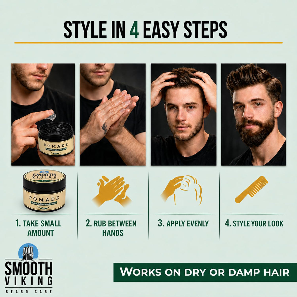 Smooth Viking in morning routine with comb showing quick styling advantage